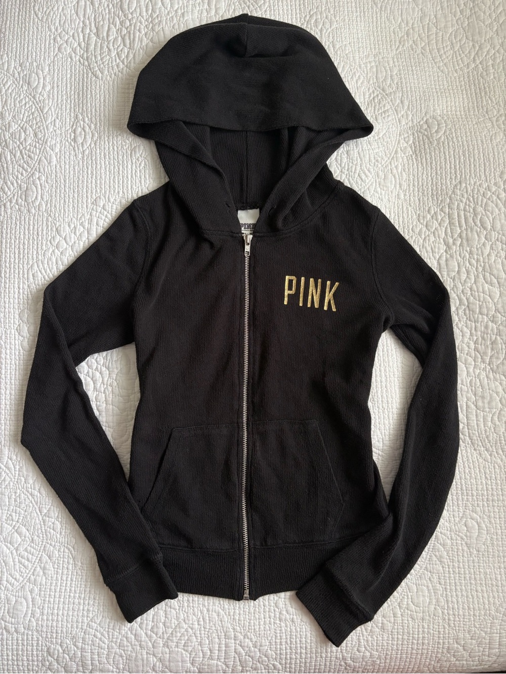 Y2K Victorias Secret Pink Knit Sequin Zip Hoodie